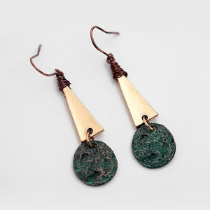 Copper Patina Hammered Geometric Drop | Dangle Earrings - Egret Jewellery