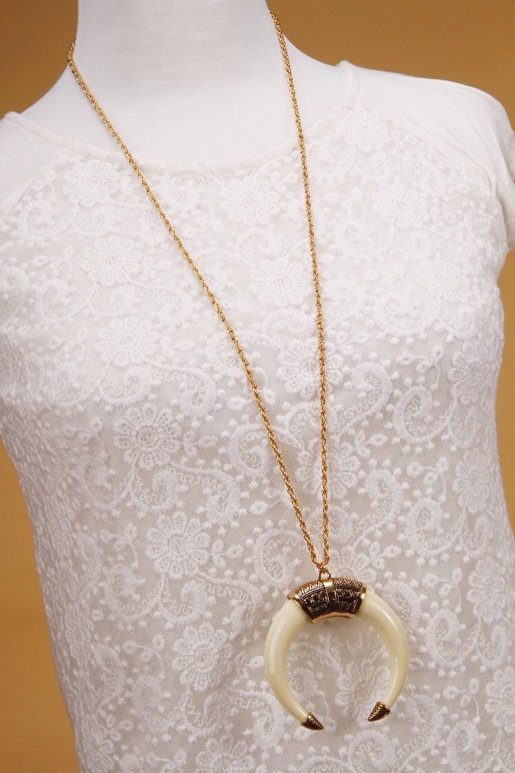 Cream Crescent Tusk | Moon Long Boho Necklace - Egret Jewellery