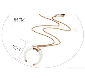 Cream Crescent Tusk | Moon Long Boho Necklace - Egret Jewellery