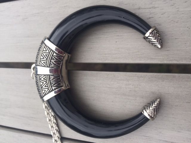 Long Boho Gold Tribal Crescent Moon Black Tusk Necklace - Egret Jewellery