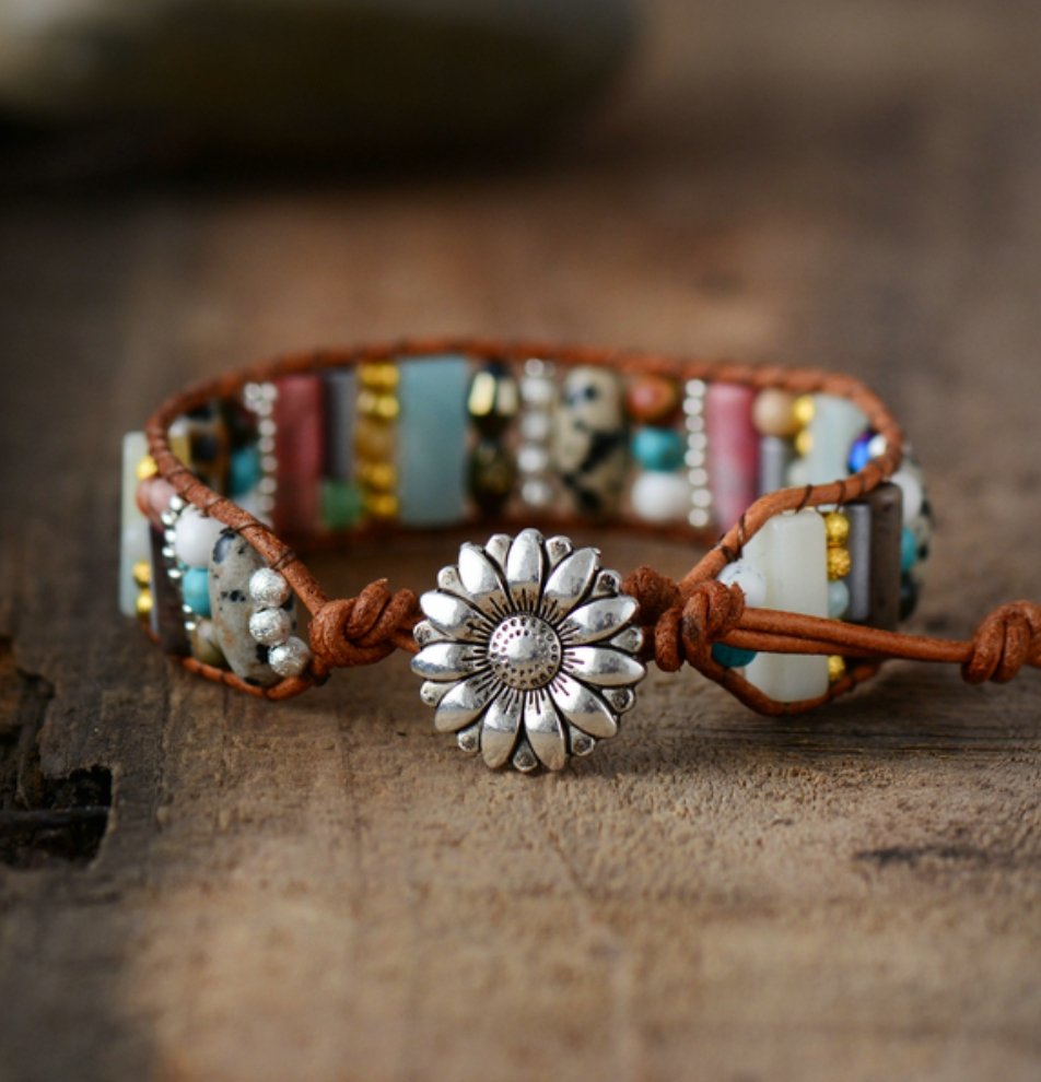 Natural Gemstone Oblong Dalmatian Jasper Cuff | Wrap Bracelet - Egret Jewellery