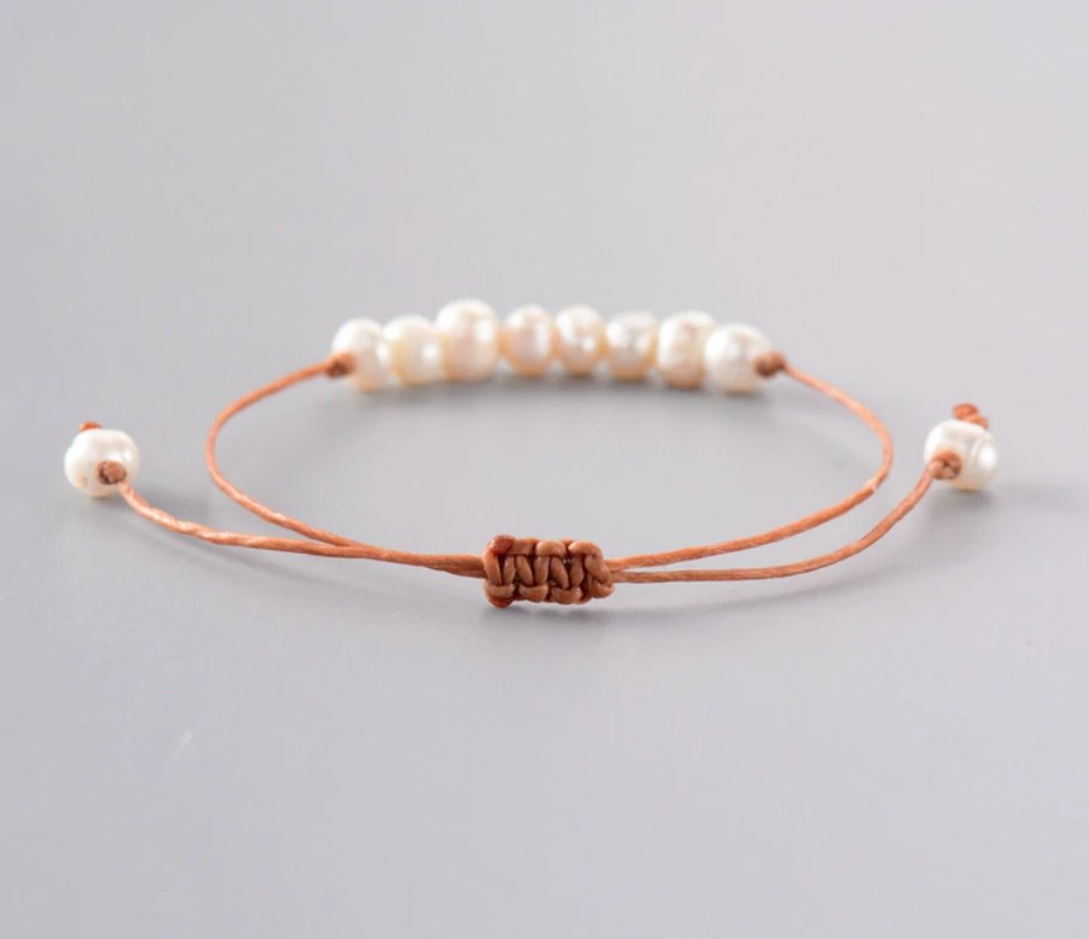 Natural Genuine Freshwater White Pearl Cord Stacking Bracelet - Egret Jewellery