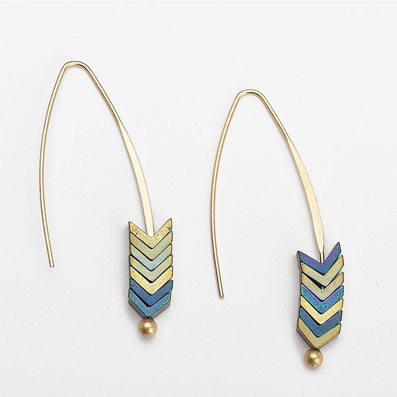 Gold Arrow Geometric Metal Rainbow Fish Dangle Earrings - Egret Jewellery