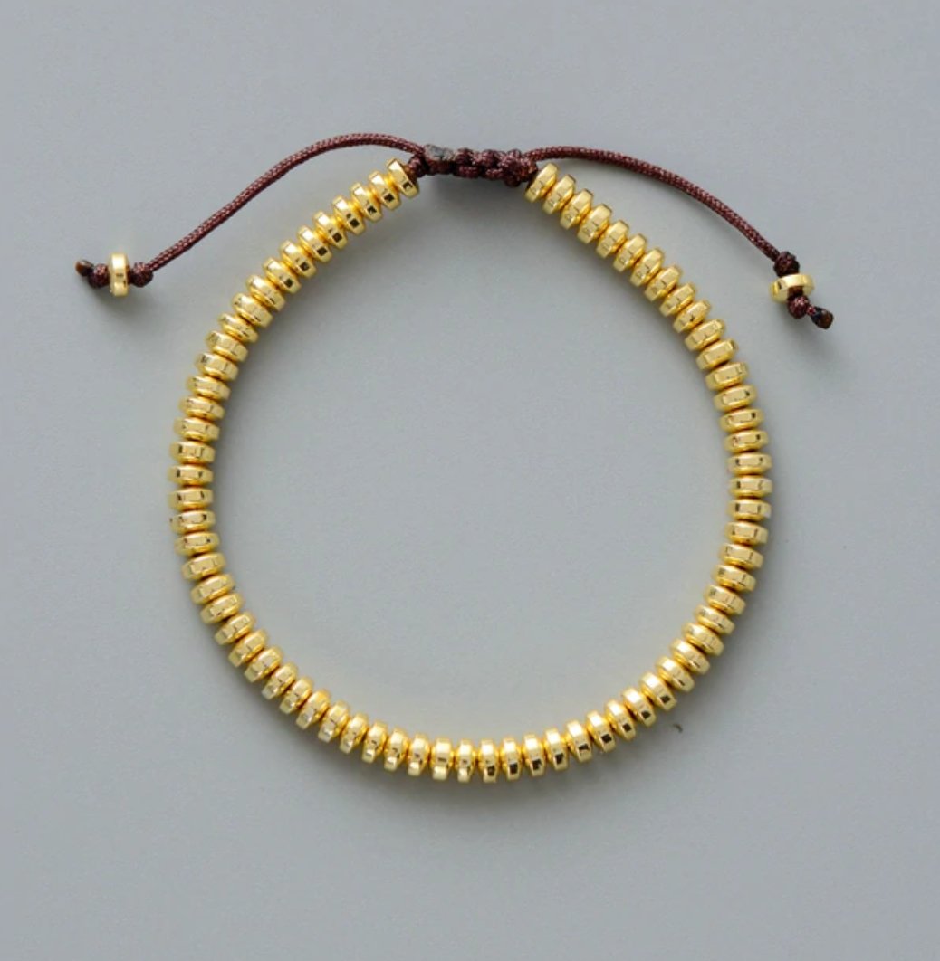 Men's Gold Beaded Stacking Disc Bracelet - Egret Jewellery