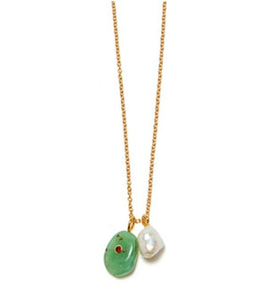 Gold Jade & Baroque Pearl Charm Necklace - Egret Jewellery