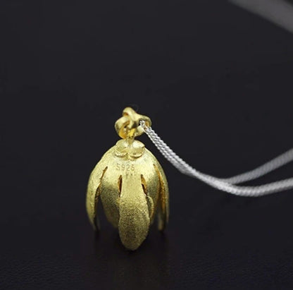 Gold Dipped Sterling Silver 925 Lotus Flower Bud Pendant Necklace 18" chain - Egret Jewellery