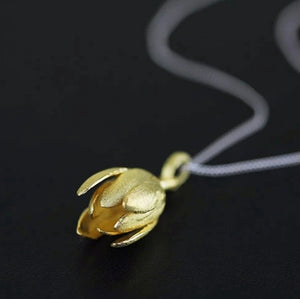 Gold Dipped Sterling Silver 925 Lotus Flower Bud Pendant Necklace 18" chain - Egret Jewellery