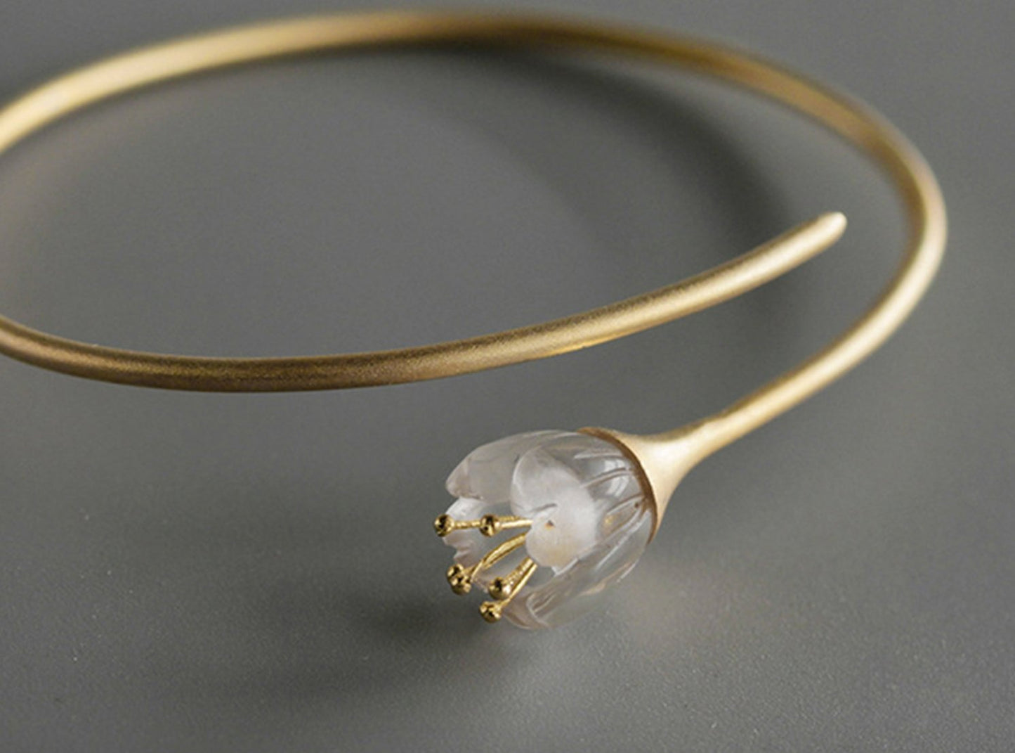 Gold-dipped 925 Sterling Silver Orchid Cuff Bracelet Adjustable Bangle Flower - Egret Jewellery