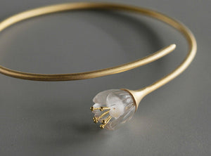 Gold-dipped 925 Sterling Silver Orchid Cuff Bracelet Adjustable Bangle Flower - Egret Jewellery