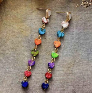 Gold-Plated Multi-Coloured Impression Jasper Heart Earrings - Egret Jewellery