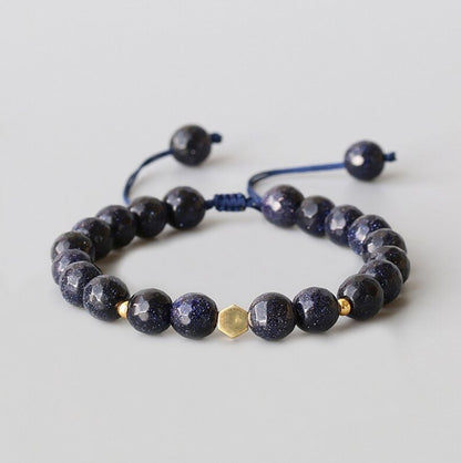 Natural Gemstone Beaded Goldstone Cord Stacking Bracelet Navy Blue Stars - Egret Jewellery