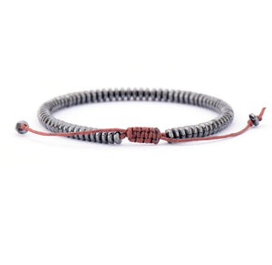 Men's Beaded Hematite  Disc's Silver Cord Stacking Bracelet - Egret Jewellery
