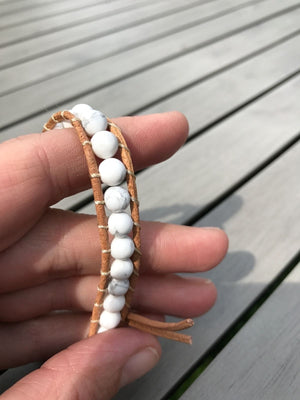 Howlite Natural Stone Leather Beaded Friendship Bracelet - Egret Jewellery
