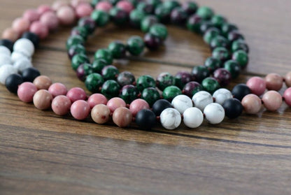 Long Natural Stone Beaded Mala Tassel Necklace Howlite | Ruby in Zoisite | Onyx - Egret Jewellery