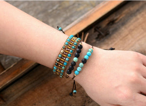Leather Oblong Beaded Imperial Jasper & Seed Beads Cuff | Wrap Bracelet - Egret Jewellery