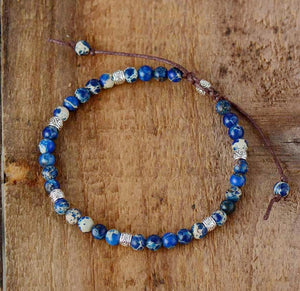Natural Beaded Blue Impression Jasper Cord Stacking Friendship Bracelet - Egret Jewellery