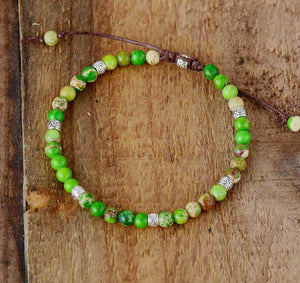 Natural Beaded Green Impression Jasper Cord Stacking Friendship Bracelet - Egret Jewellery
