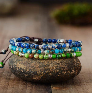 Natural Beaded Blue Impression Jasper Cord Stacking Friendship Bracelet - Egret Jewellery