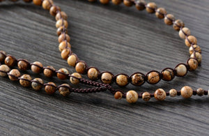 Men's Long Natural Beaded Jasper Mala Hamsa Necklace - Egret Jewellery