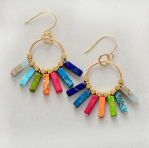 Impression Jasper Multi-Coloured Drop | Dangle Boho Earrings - Egret Jewellery