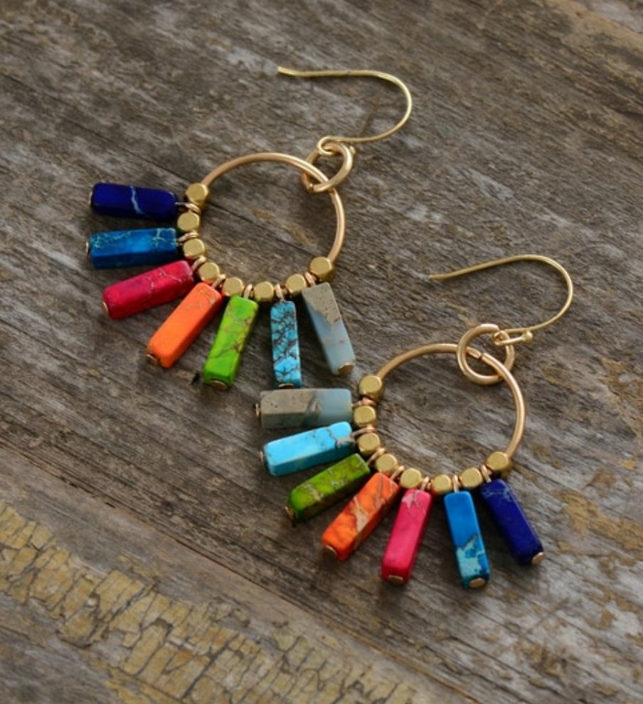 Impression Jasper Multi-Coloured Drop | Dangle Boho Earrings - Egret Jewellery
