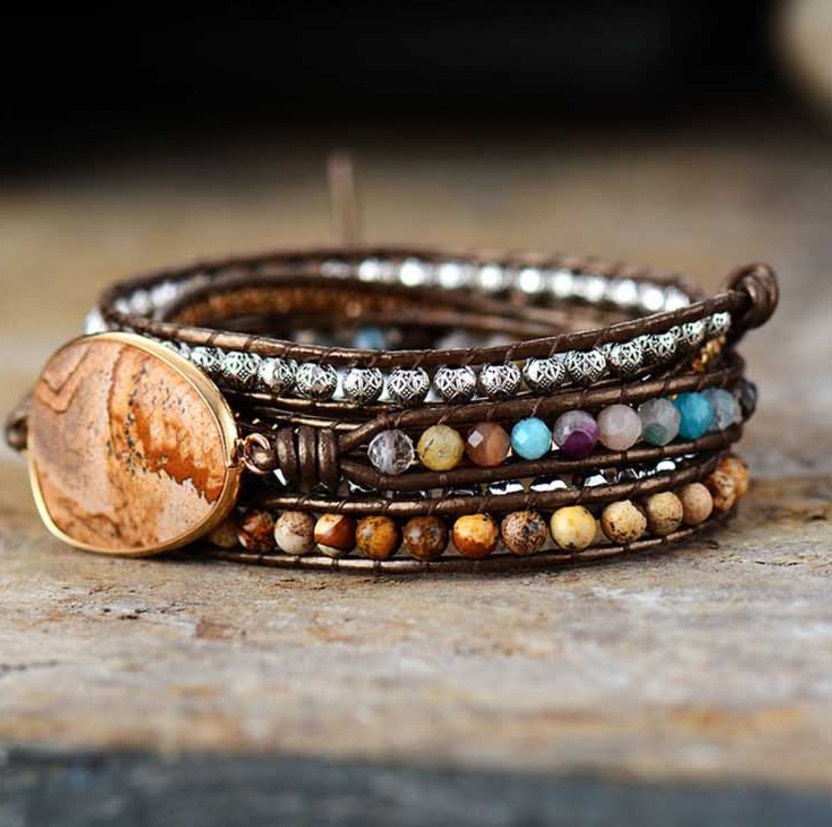 Jasper | Wooden Geode Wrap Bracelet - Egret Jewellery
