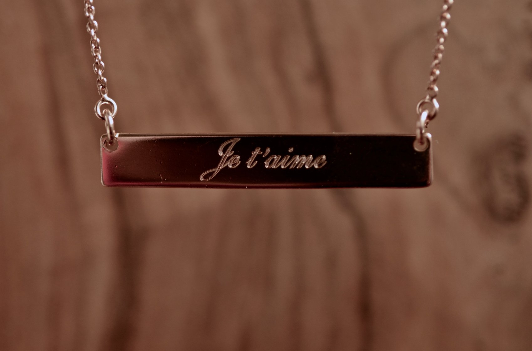 Je t’aime Rose Gold Dipped Sterling Silver French Name Bar Necklace - Egret Jewellery