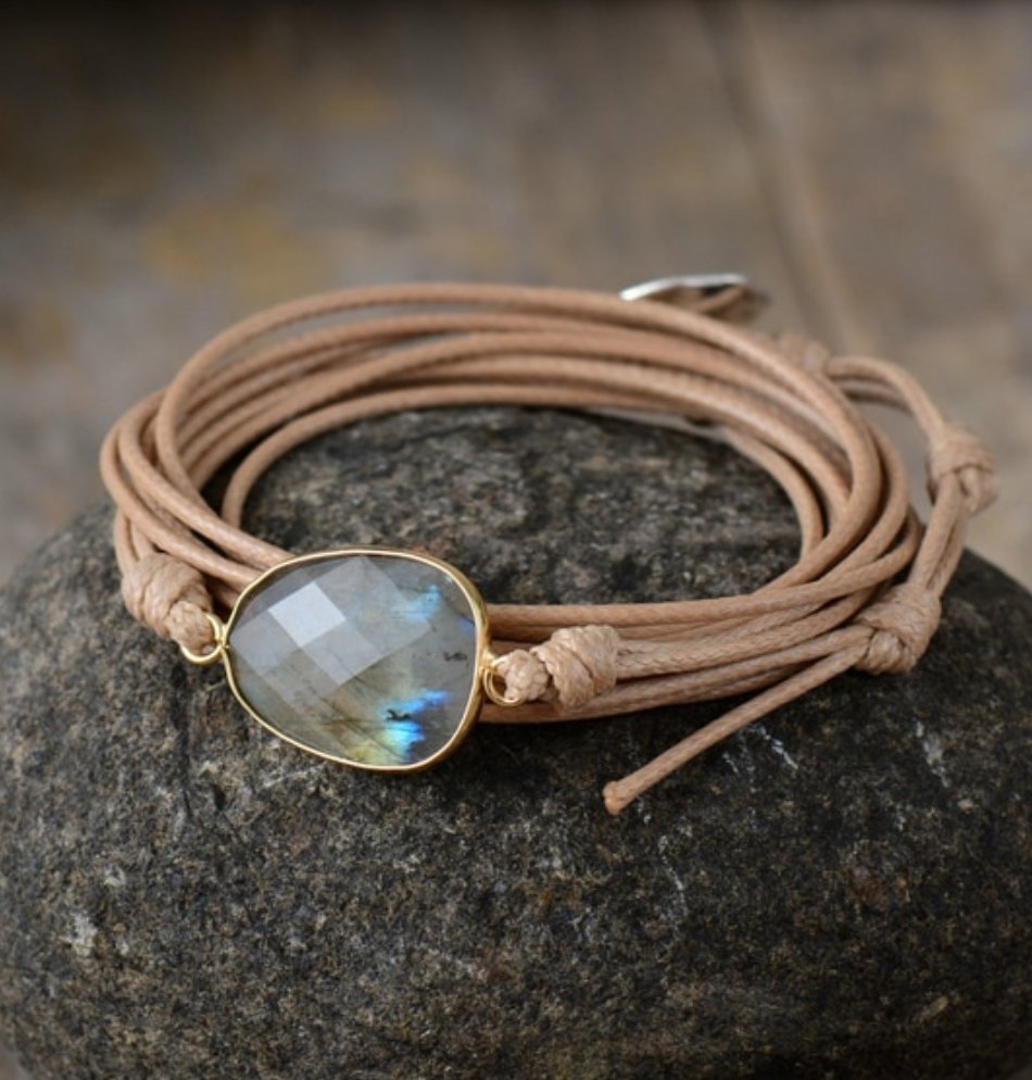 Natural Gemstone Labradorite Cord Stacking Wrap Bracelet - Egret Jewellery