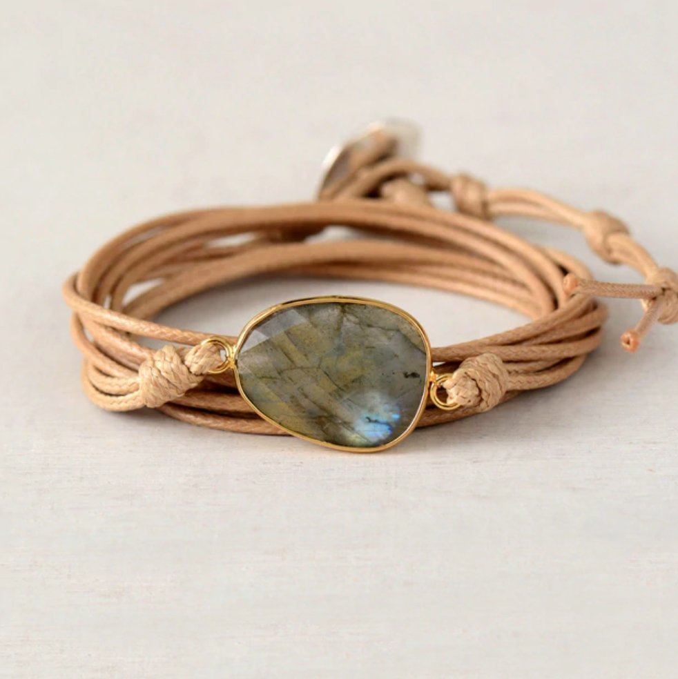 Natural Gemstone Labradorite Cord Stacking Wrap Bracelet - Egret Jewellery