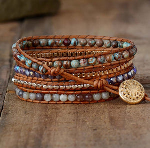 Natural Stone Beaded Labradorite Beads Druzy Wrap Bracelet - Egret Jewellery