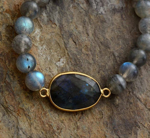 Natural Labradorite Healing Stone Geode Elastic Stacking Bracelet Cuff - Egret Jewellery