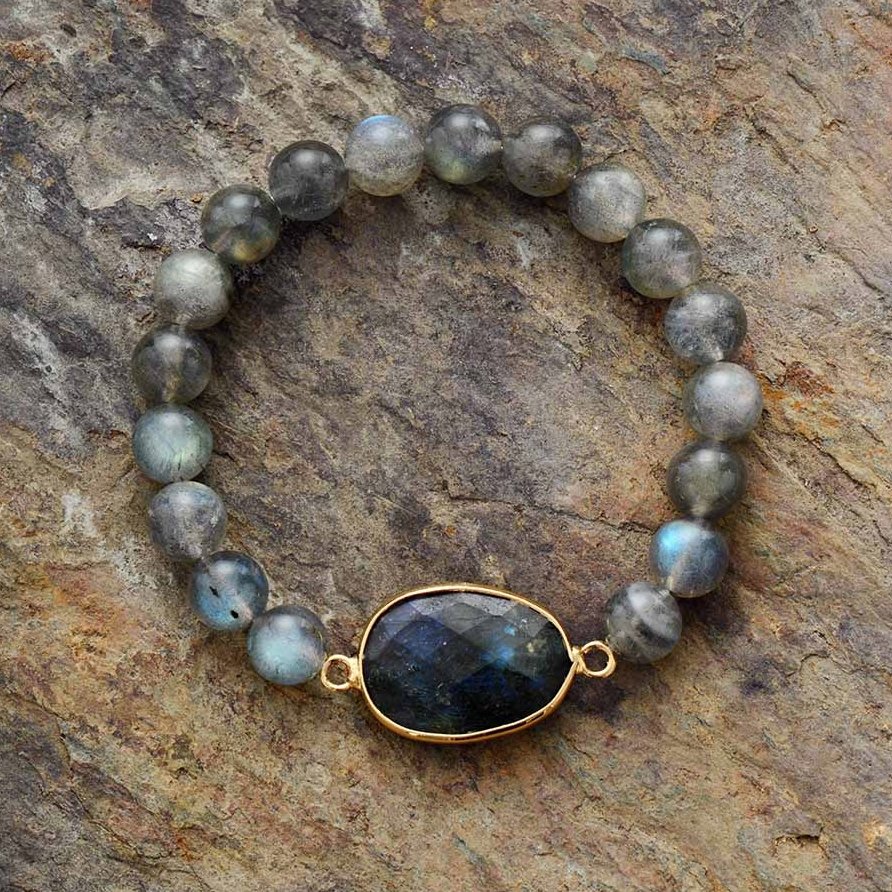 Natural Labradorite Healing Stone Geode Elastic Stacking Bracelet Cuff - Egret Jewellery