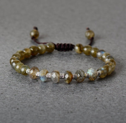 Natural Gemstone Labradorite Healing Stone Stacking Bracelet Silver Beads - Egret Jewellery