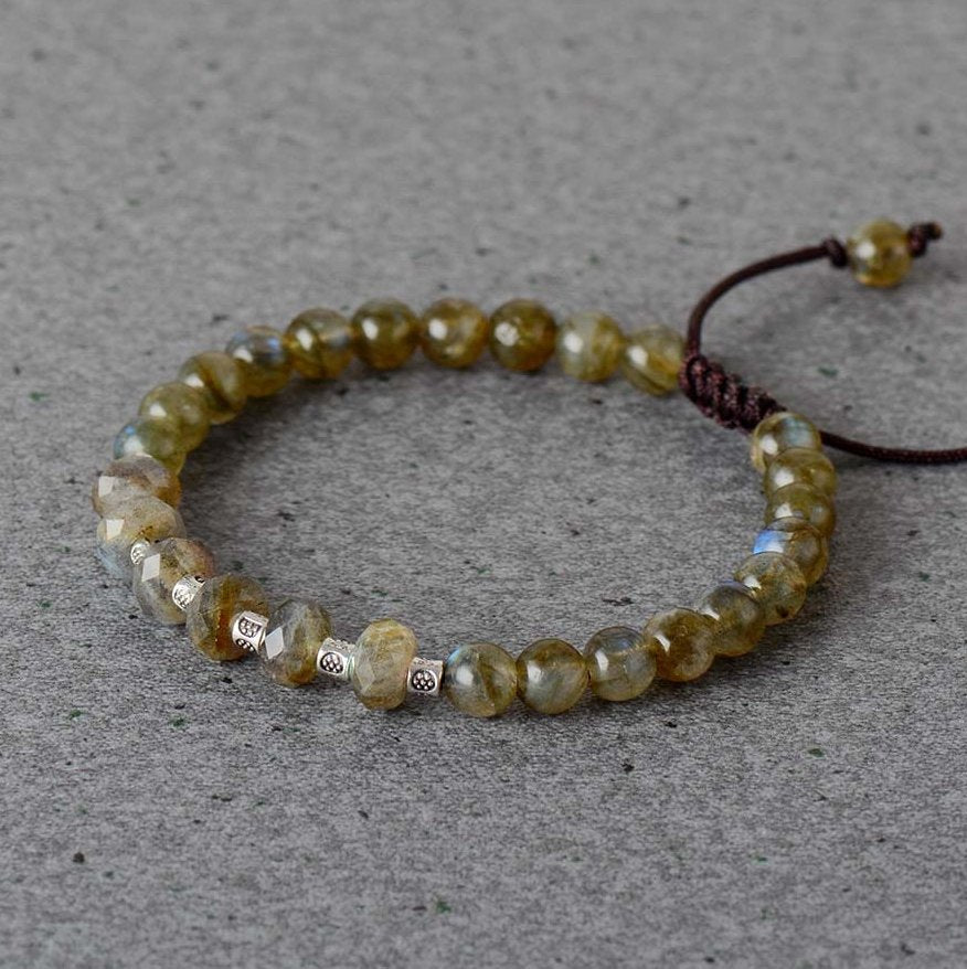 Natural Gemstone Labradorite Healing Stone Stacking Bracelet Silver Beads - Egret Jewellery