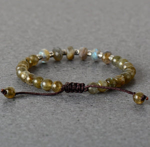 Natural Gemstone Labradorite Healing Stone Stacking Bracelet Silver Beads - Egret Jewellery