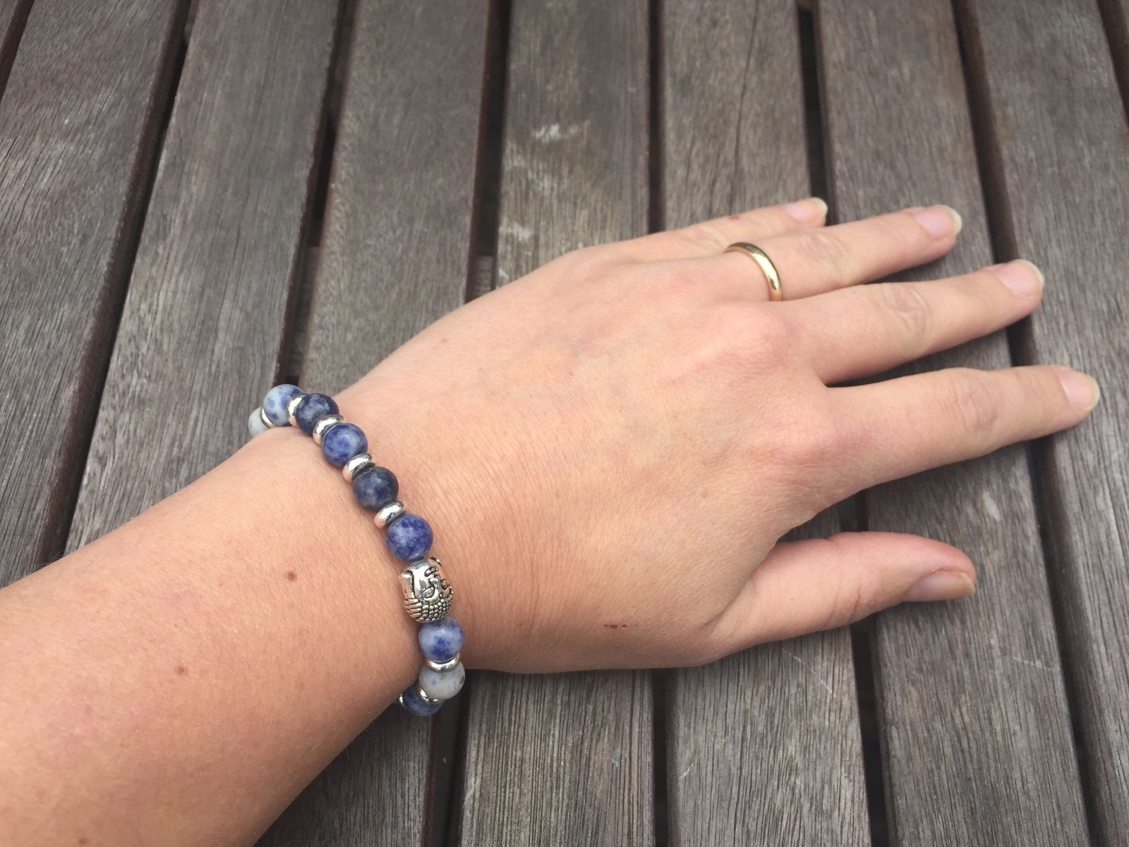 Lapis Lazuli Beaded Stone Silver Buddha Friendship Bracelet - Egret Jewellery