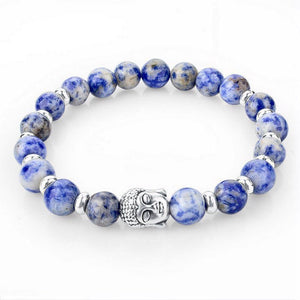 Lapis Lazuli Beaded Stone Silver Buddha Friendship Bracelet - Egret Jewellery