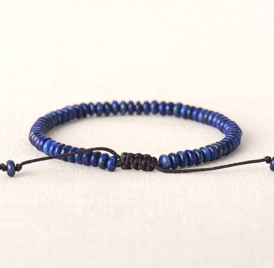 Natural Dark Blue Lapis Lazuli Beaded Stacking Disc Friendship Bracelet Beads - Egret Jewellery