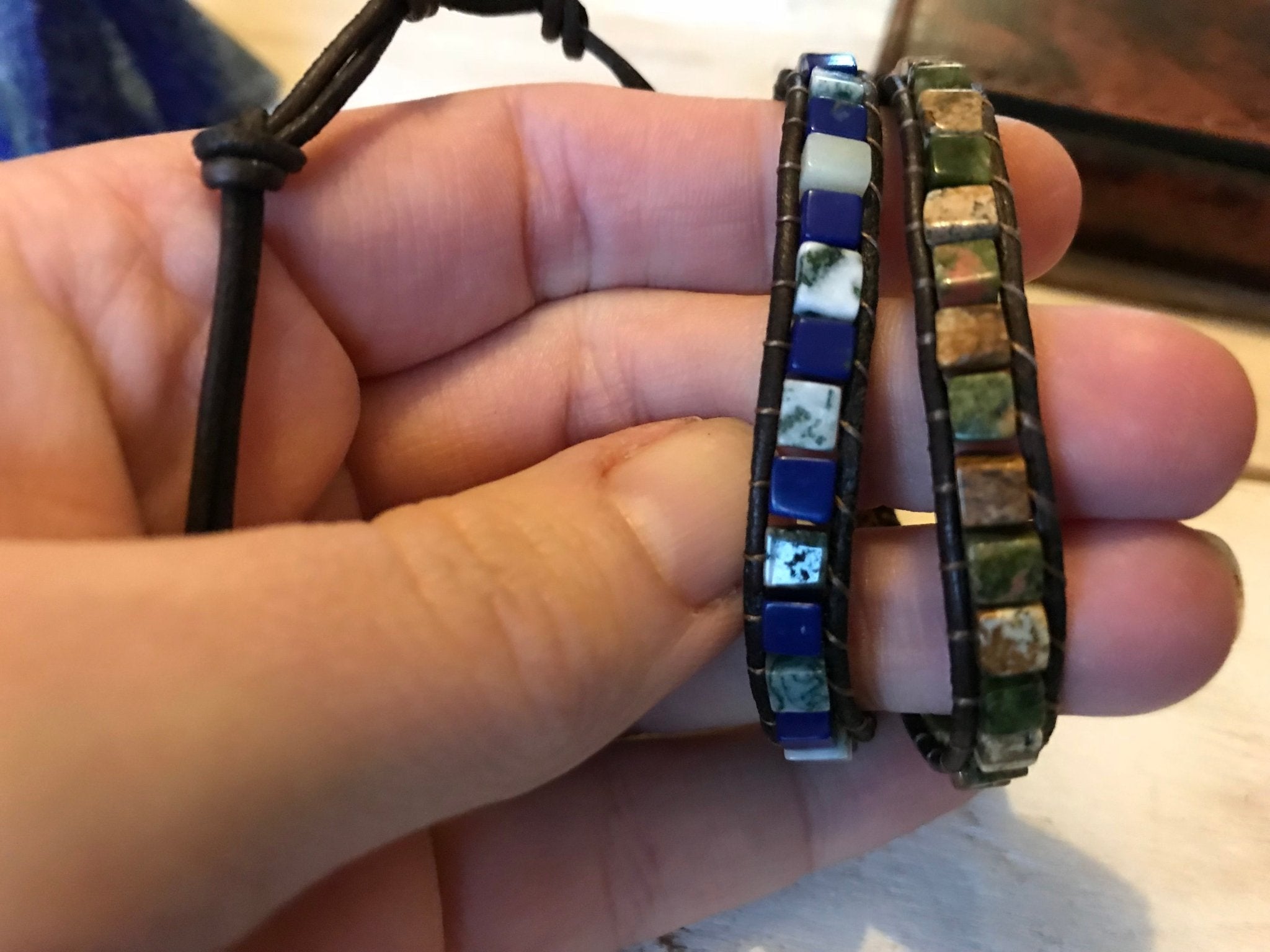 Jasper, Lapis Lazuli & Howlite Leather Beaded Wrap Bracelet - Egret Jewellery
