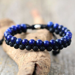 Men's Beaded Lapis Lazuli | Lava Rock Stacking Bracelet Shamballa Blue Black - Egret Jewellery