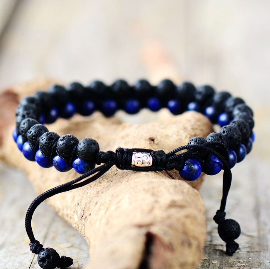 Men's Beaded Lapis Lazuli | Lava Rock Stacking Bracelet Shamballa Blue Black - Egret Jewellery
