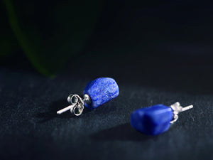 Natural Blue Rough | Raw Lapis Lazuli Sterling Silver Stud Butterfly Earrings - Egret Jewellery