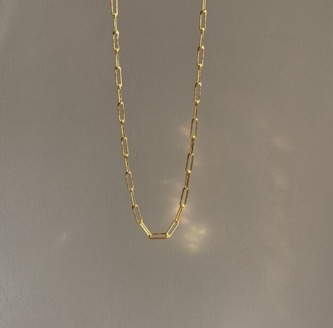 Large Gold Rectangle Link Paperclip Chain Necklace 18" Choker - Egret Jewellery