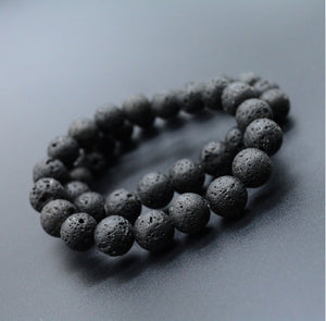 Black Lava Rock Beaded Natural Stone Stackable Men's Cuff Bracelet - Egret Jewellery