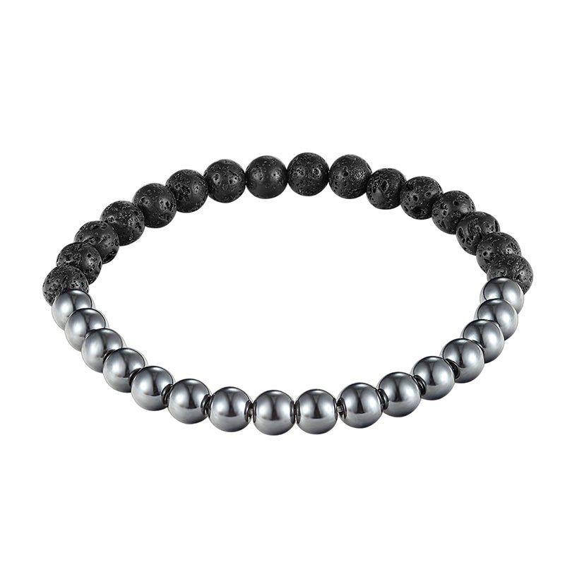 Black Lava Rock & Silver Hematite Beaded Cuff Bracelet | Men's - Egret Jewellery