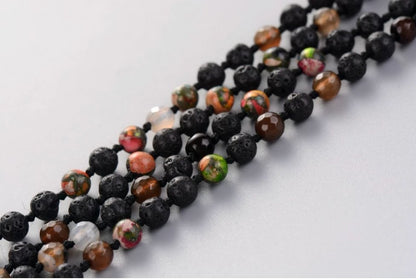Natural Gemstone Lava Rock | Jasper Mala Beaded Long Tassel Necklace Black Men's - Egret Jewellery