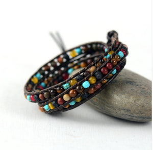 Natural Lava Rock & Turquoise Stone Beaded Leather Wrap Bracelet - Egret Jewellery