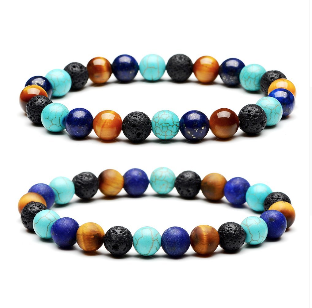 Lava Rock, Turquoise & Lapis Lazuli Beaded Stone Chakra Bracelet - Egret Jewellery