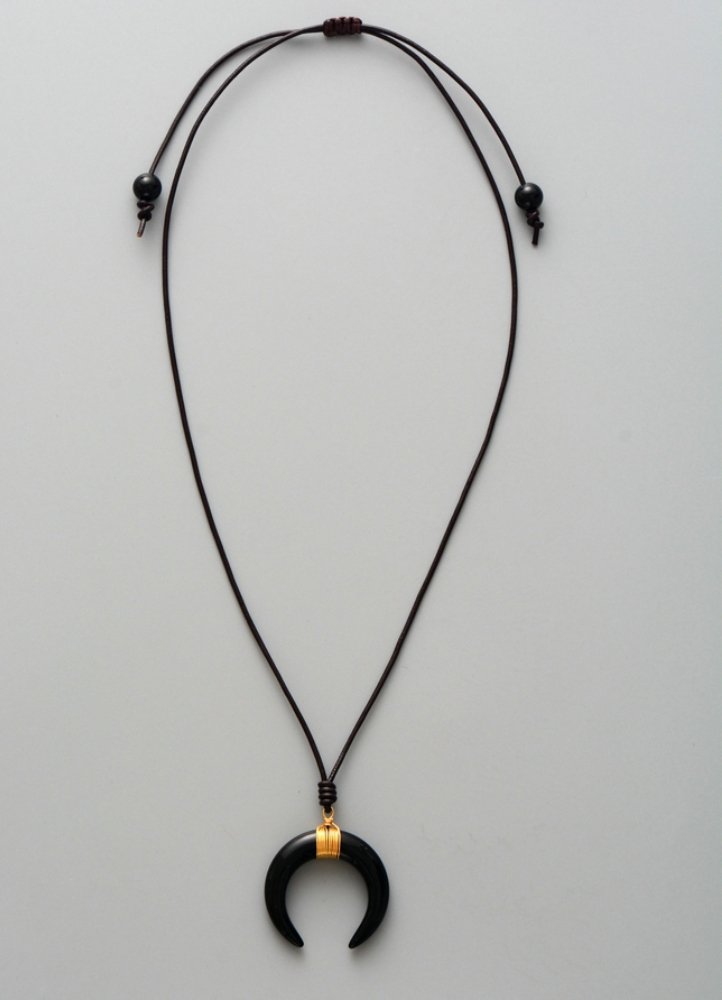 Long Boho Leather Black Agate Horn Necklace - Egret Jewellery