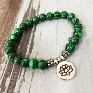 Natural Malachite Beaded Stacking | Friendship Bracelet Green Lotus Gemstone - Egret Jewellery